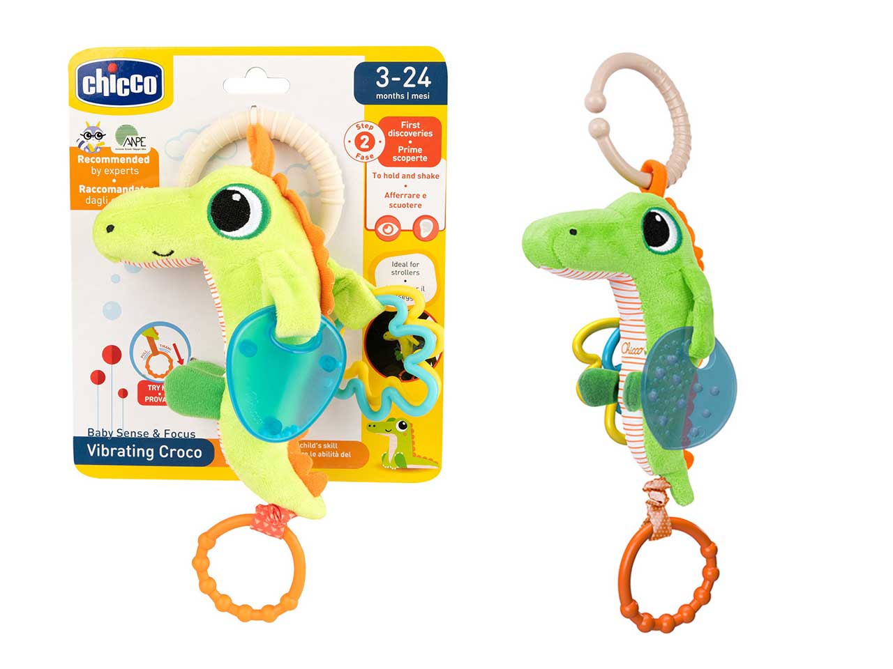 Chicco Sonaglio Vibrante Coccodrillo Sonaglio Sensoriale con Effetto Vibrazione