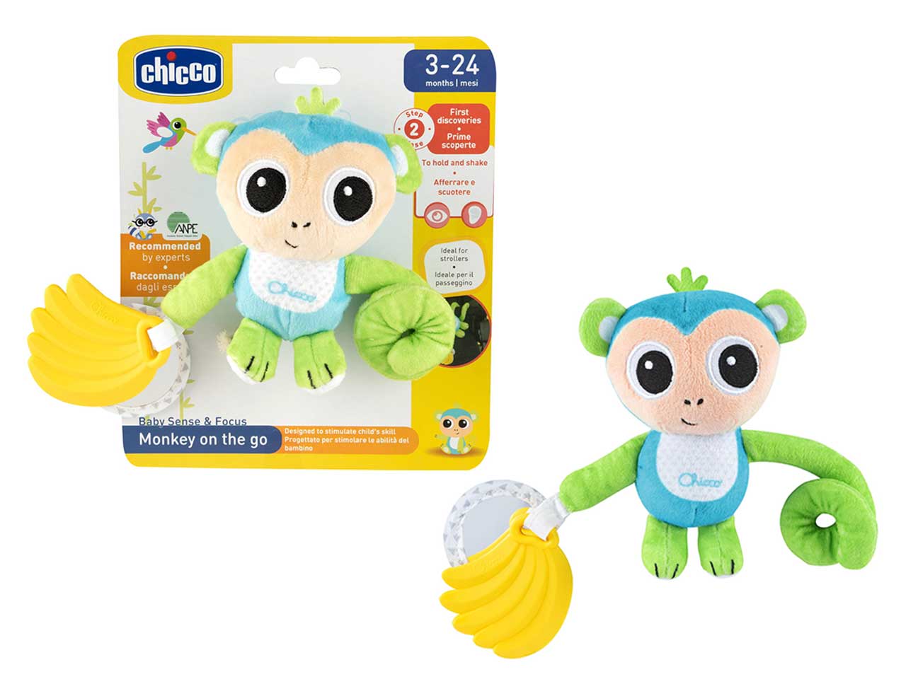 Chicco Sonaglio Scimmia Sonaglio con Massaggiagengive e Specchio