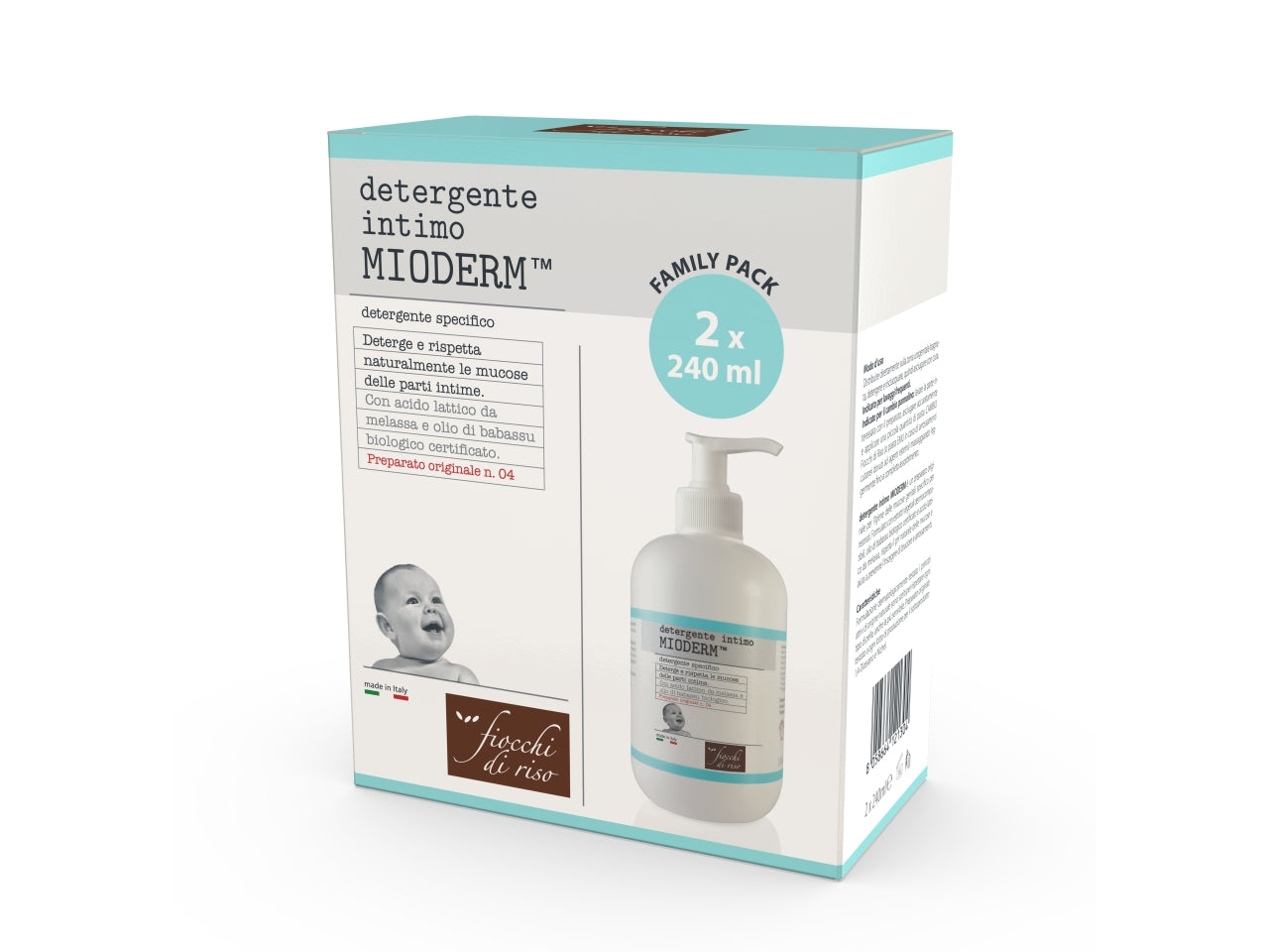 Detergente intimo Mioderm 240 ml per l'igiene del neonato confezione 2 pezzi, Made in Italy - Fiocchi di Riso
