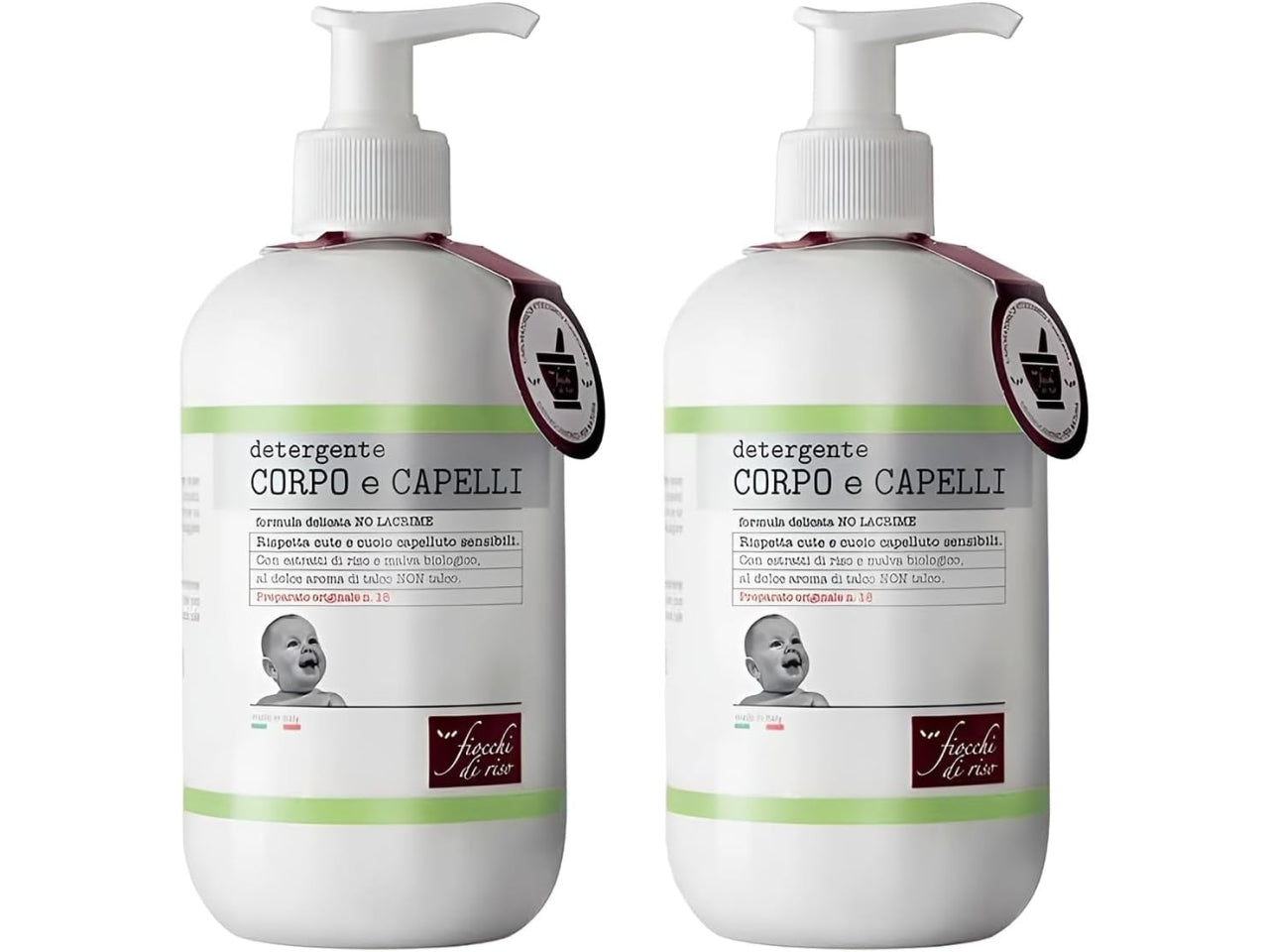 Fiocchi di Riso Bipacco Detergente Corpo e Capelli Talco Delicato Bimbi, 2x400ml