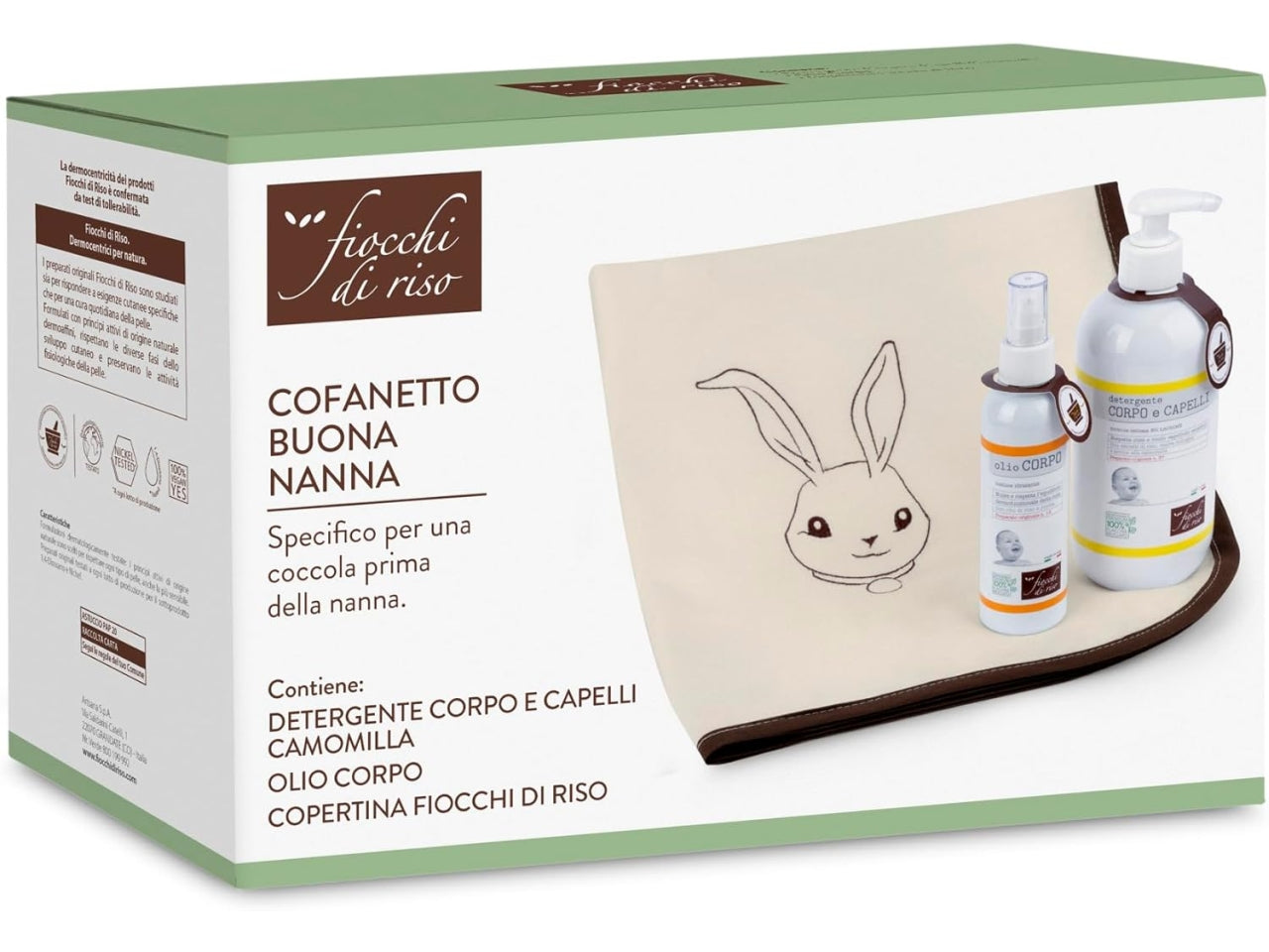Cofanetto buona nanna Fiocchi di riso con detergente corpo e capelli, olio corpo e copertina | Chicco