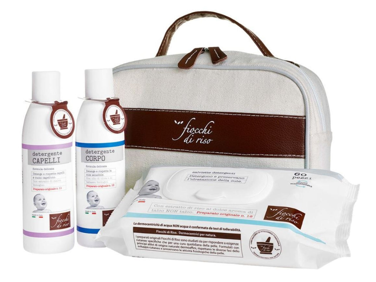 Cofanetto bagnetto Fiocchi Di Riso detergente corpo 200 ml, detergente capelli 200 ml e salviette 60 pezzi - Artsana