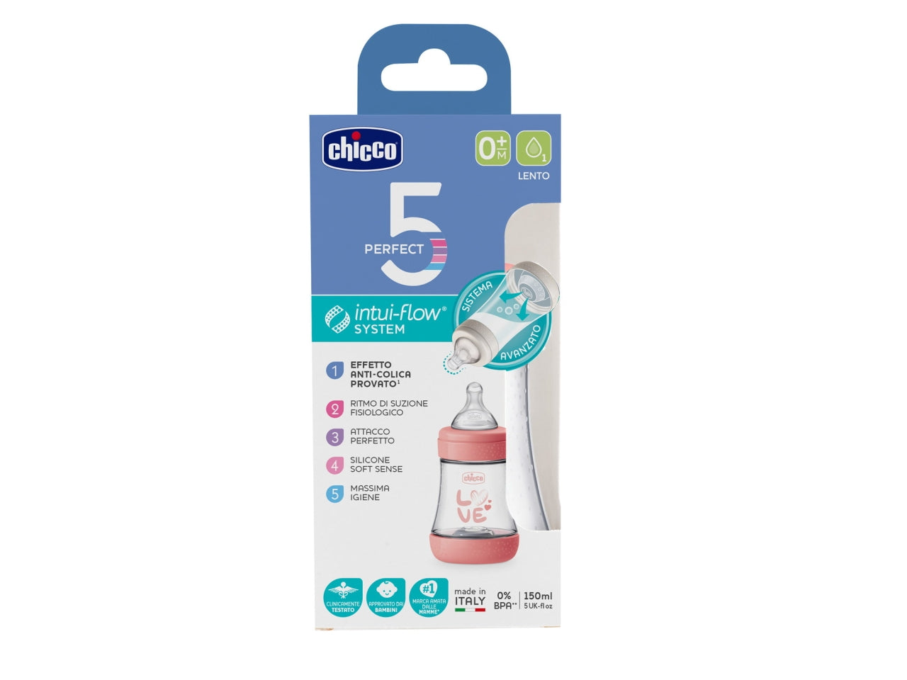 Biberon perfect 5 girl 150 lento silicone, Adatto per 0+ mesi | Chicco