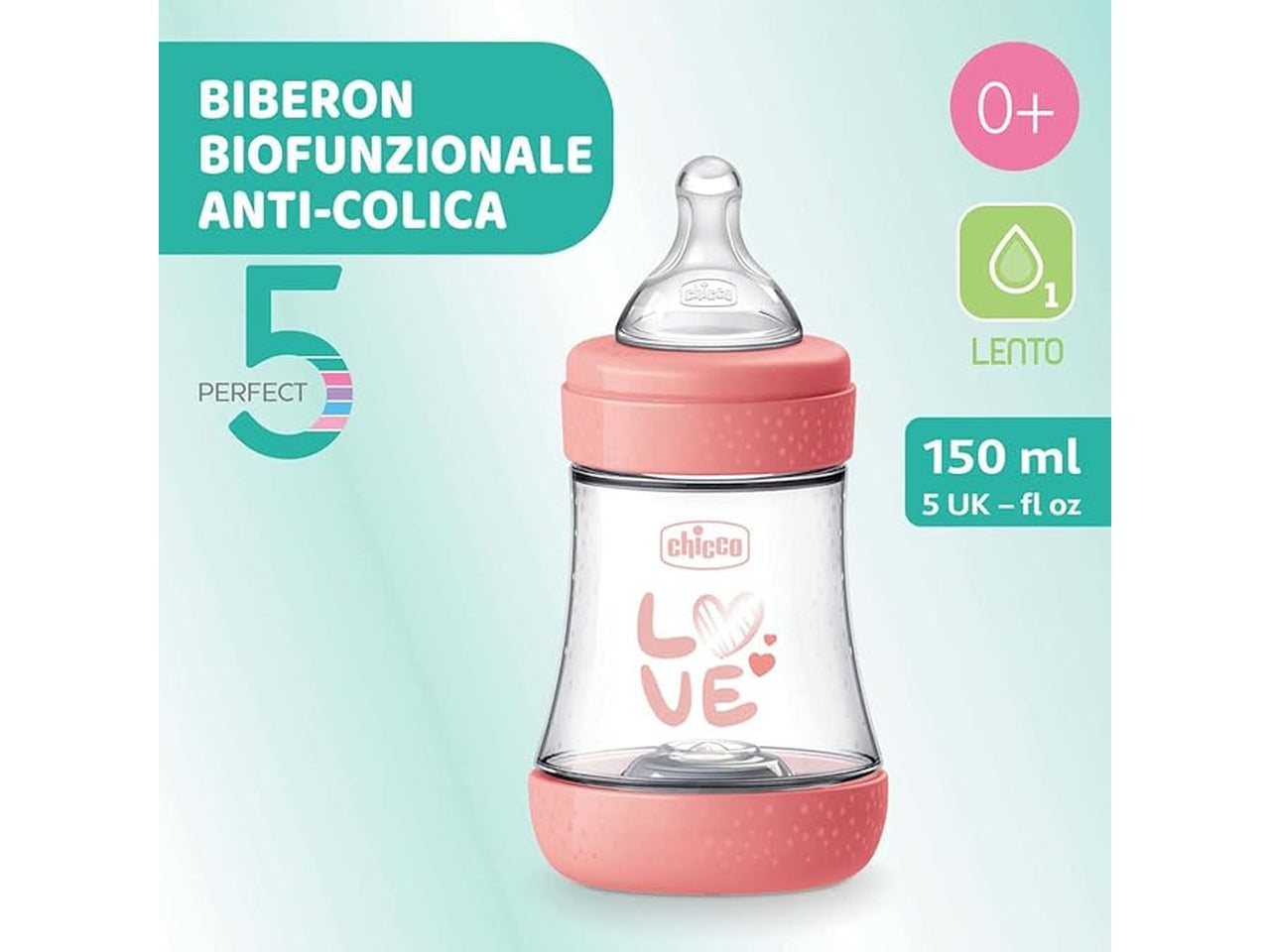 Biberon perfect 5 girl 150 lento silicone, Adatto per 0+ mesi | Chicco