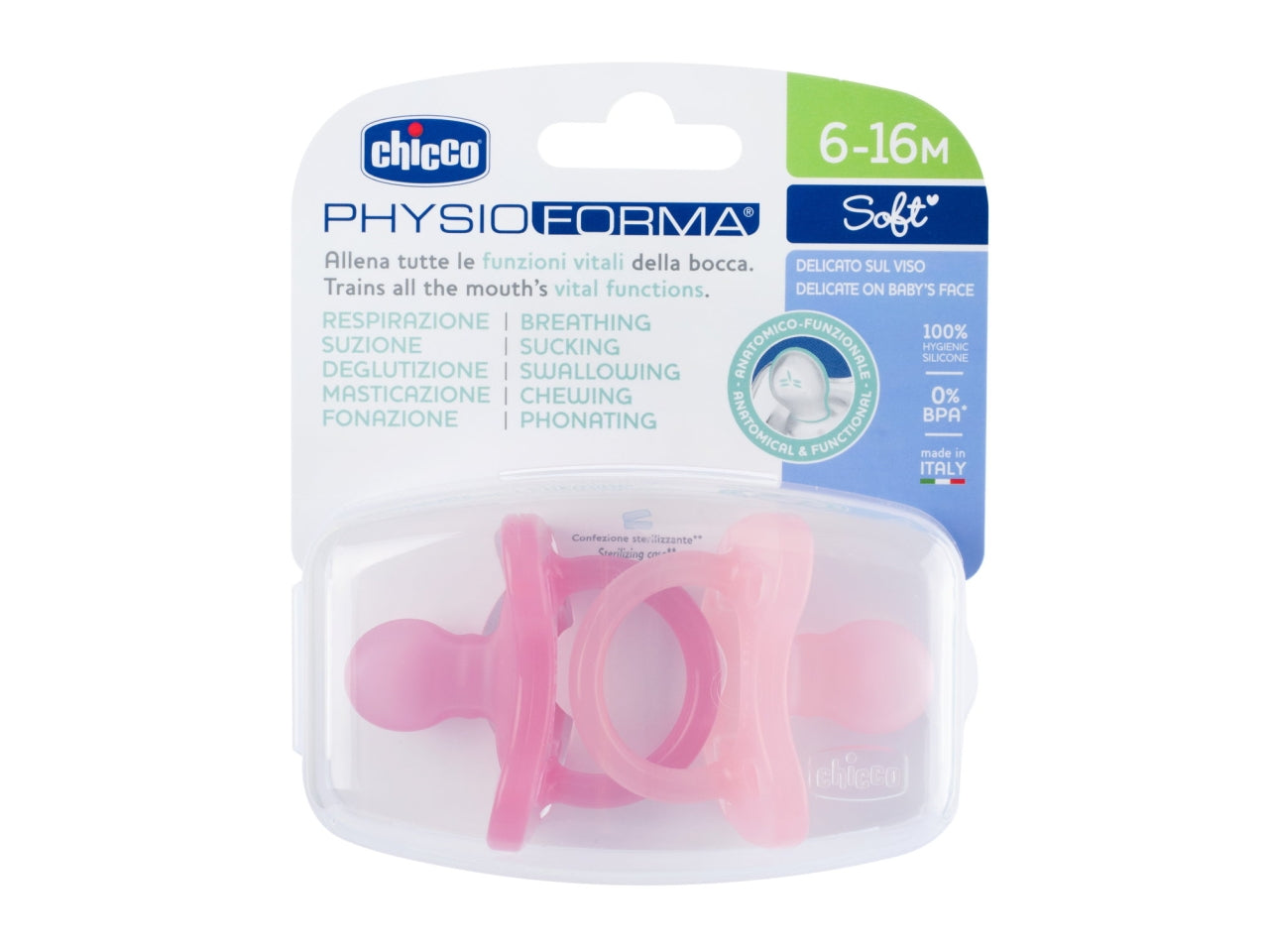 Set di 2 gommotti physio soft rosa 6-16m, Adatto per 6-16 mesi | Chicco