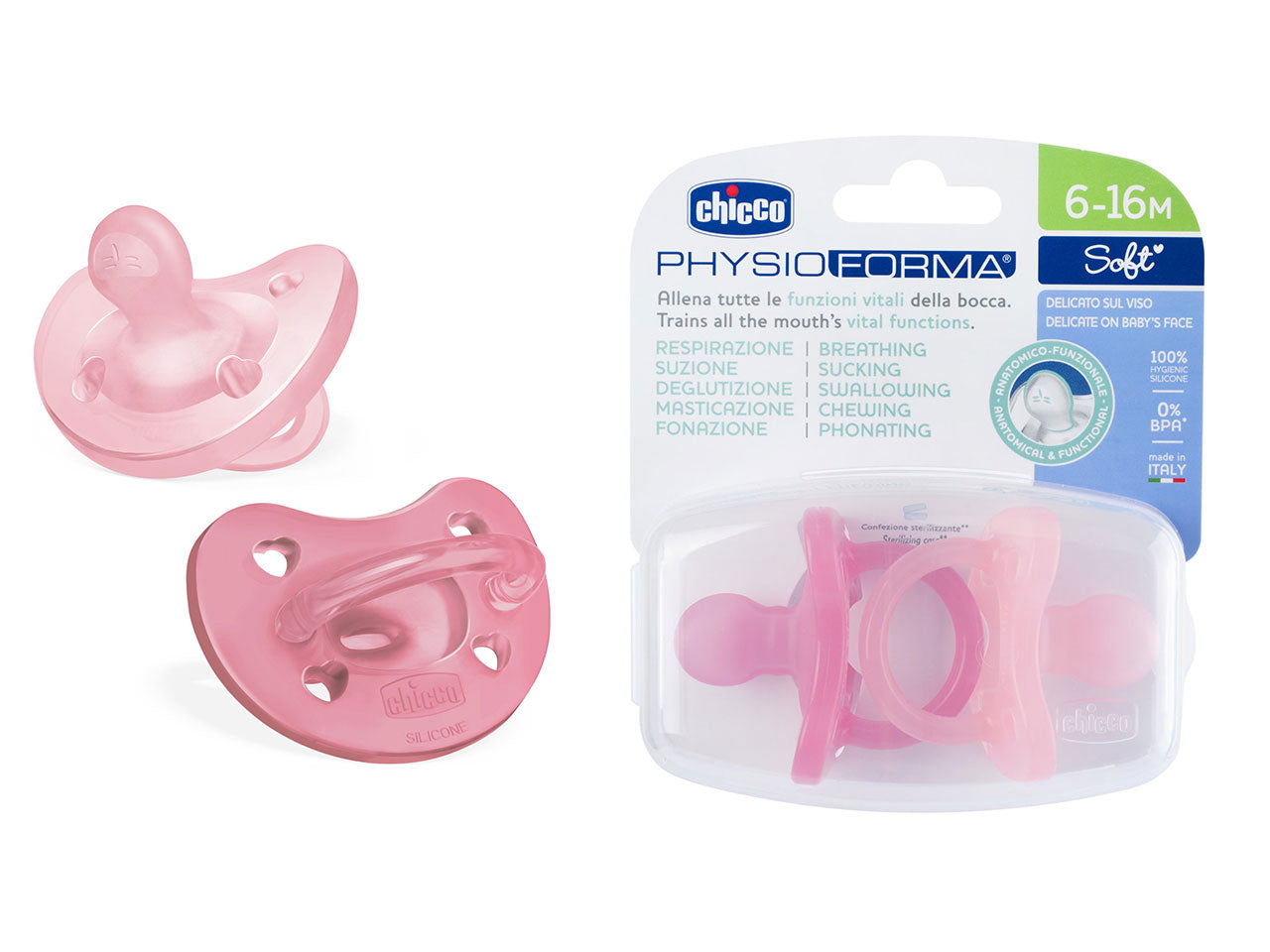 Set di 2 gommotti physio soft rosa 6-16m, Adatto per 6-16 mesi | Chicco