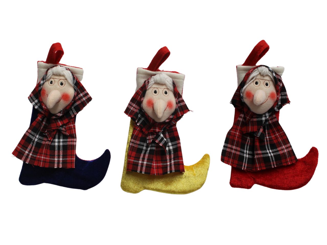 Calza alberta 1 in velluto befana lusso applicata 20cm in 3 colori giallo rosso blu