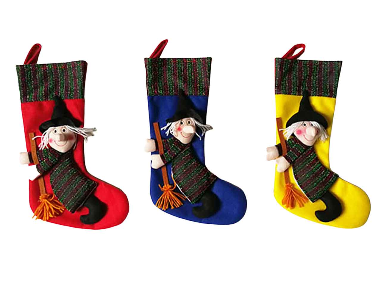 Calza adriana in panno lenci con befana misura h. 40cm