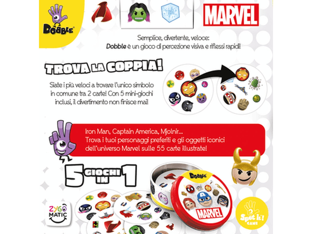 Gioco Da Tavolo Dobble Marvel Emoji, 2 e 8 Giocatori, da 6 Anni, Edizione In Italiano, Pack Ecosostenibile | Asmodee