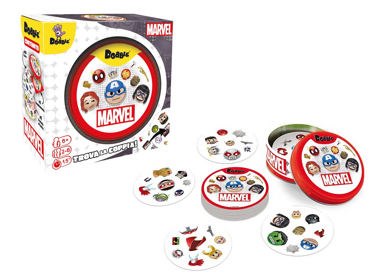 Gioco Da Tavolo Dobble Marvel Emoji, 2 e 8 Giocatori, da 6 Anni, Edizione In Italiano, Pack Ecosostenibile | Asmodee