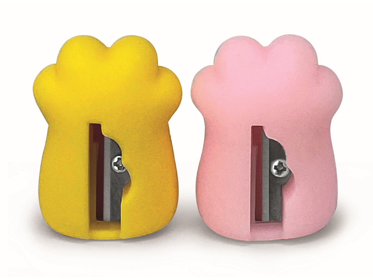 Temperino a zampa catpaw giallo e rosa, plastica morbida - Lebez