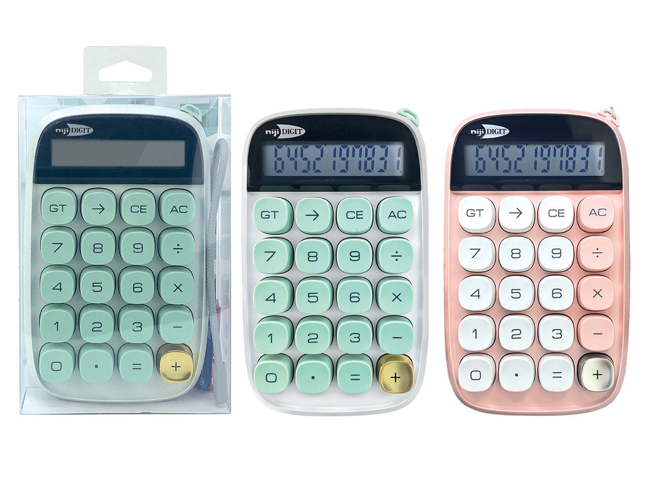 Calcolatrice da tavolo a 10 cifre rosa e verde in plastica - NijiDigit