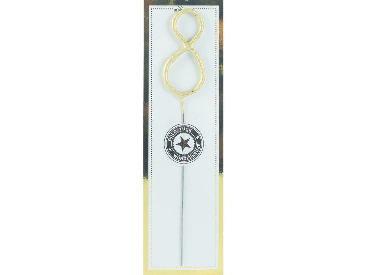 Candela scintillante in metallo h.18cm oro numero 8