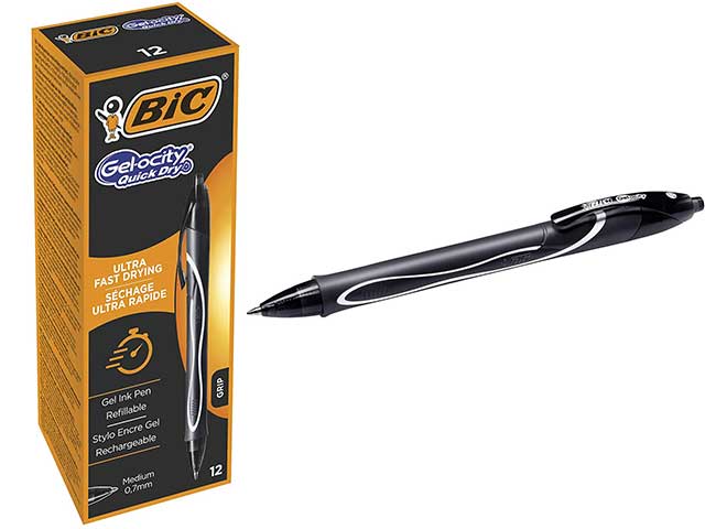 Penna bic gel-ocity quick dry, meccanismo a scatto nera 0,7 mm