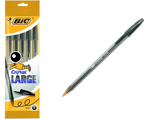 Penna a sfera bic cristal large, trarente per controllare il livello di inchiostro nera 1,6 mm