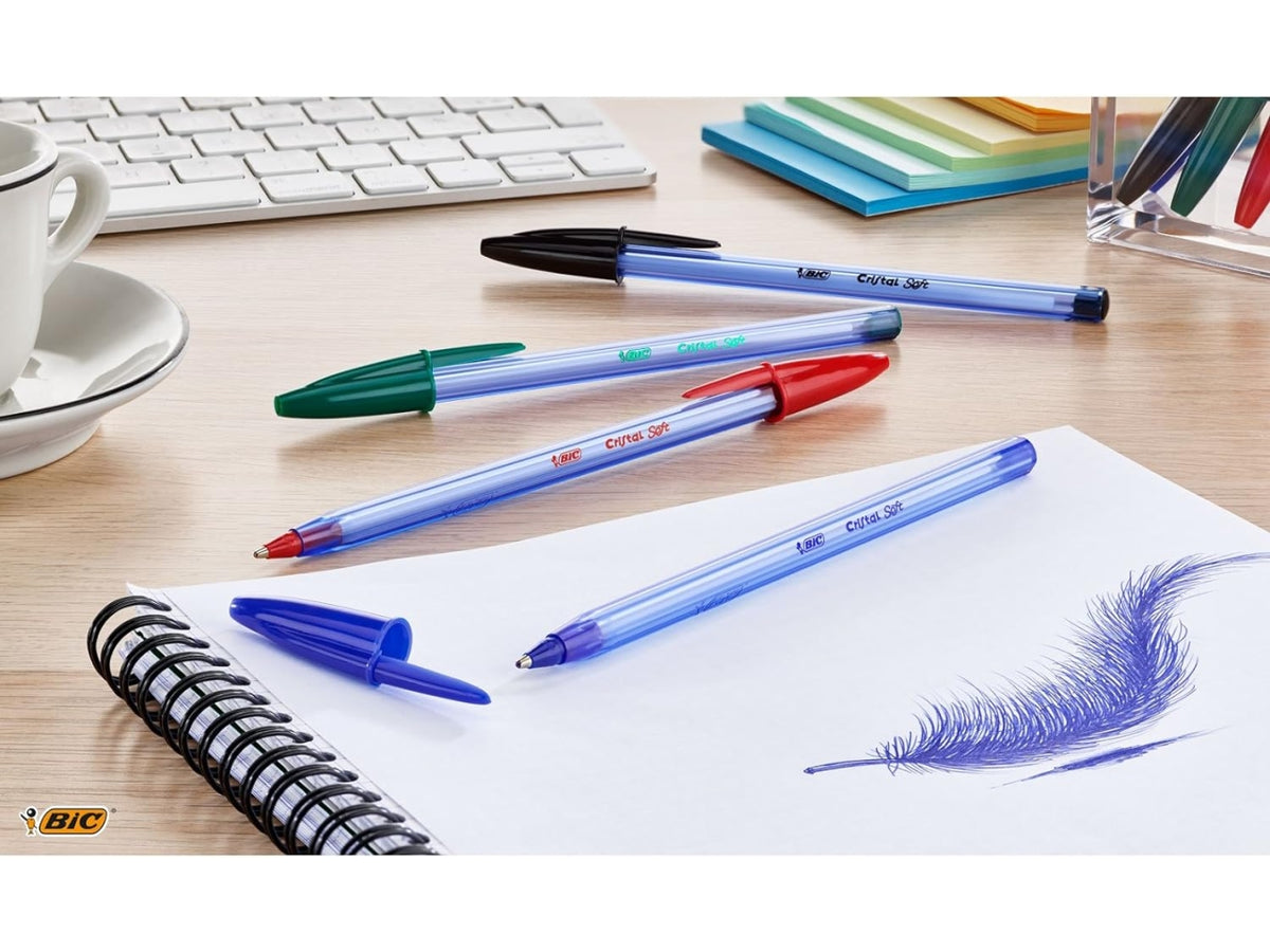 Penna Bic Cristal Soft a sfera colore nero, tratto 1.2 mm, confezione 4 pezzi