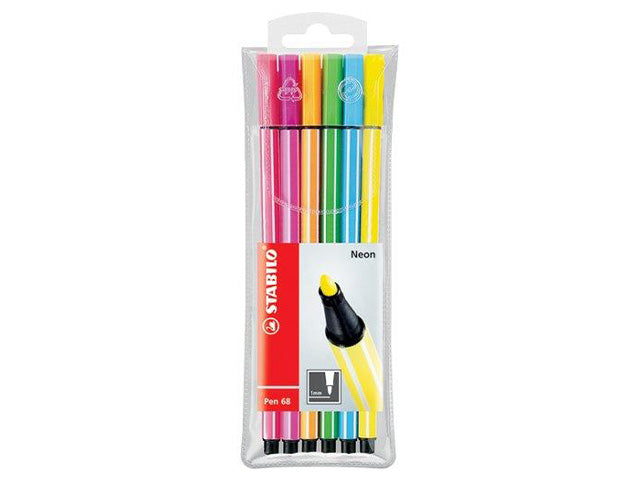 Pennarello Pen 68 STABILO Set da 6 Colori Fluo Punta 1 mm Premium