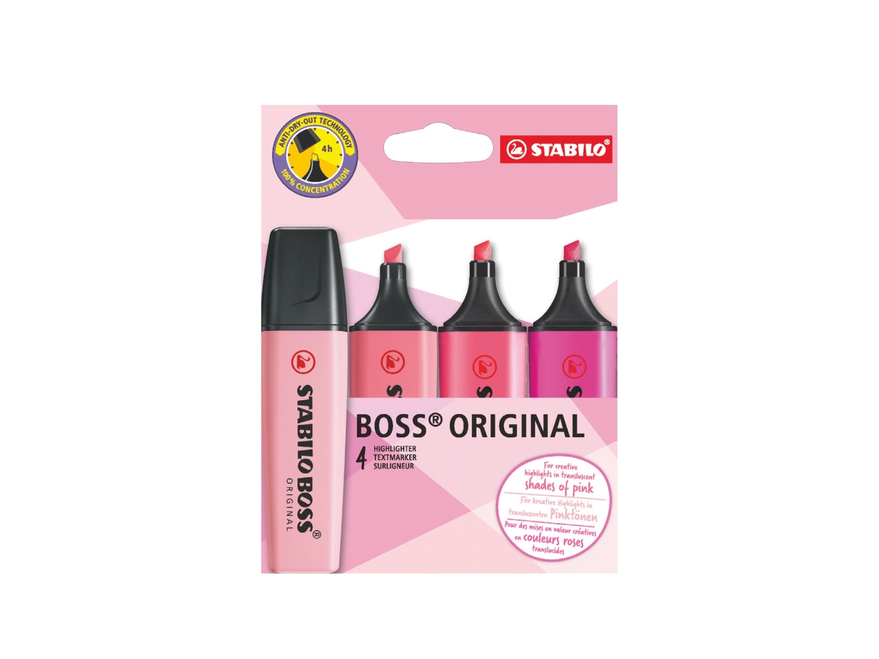 Stabilo Boss, Set di evidenziatori in tonalità di Rosa, 4 pezzi
