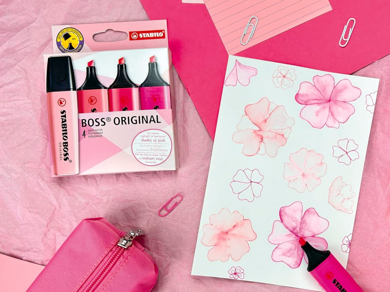 Stabilo Boss, Set di evidenziatori in tonalità di Rosa, 4 pezzi