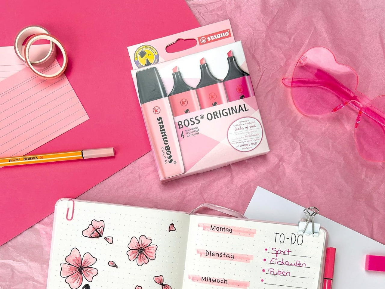 Stabilo Boss, Set di evidenziatori in tonalità di Rosa, 4 pezzi