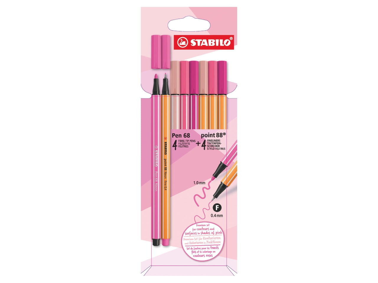 Stabilo Set Penne, 4 Point 68 e 4 Point 88 Tonalità Rosa, 8 Pezzi