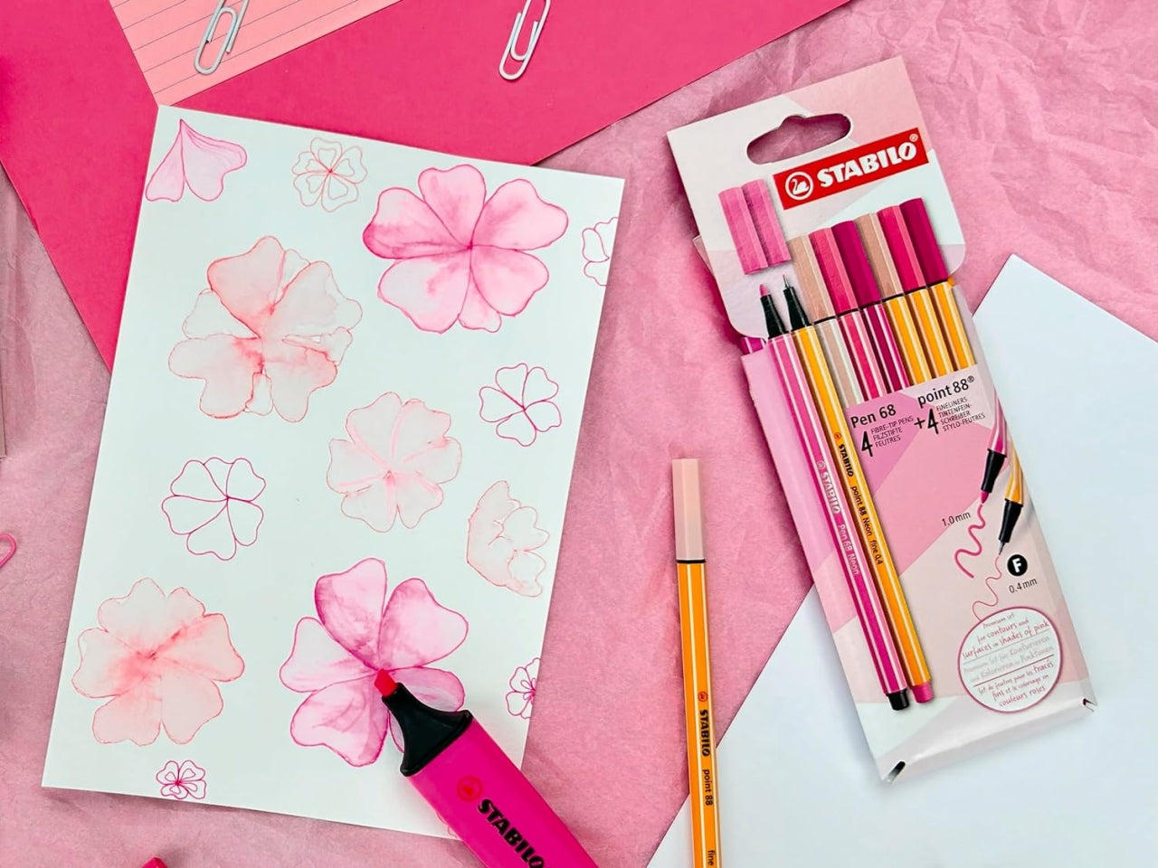 Stabilo Set Penne, 4 Point 68 e 4 Point 88 Tonalità Rosa, 8 Pezzi
