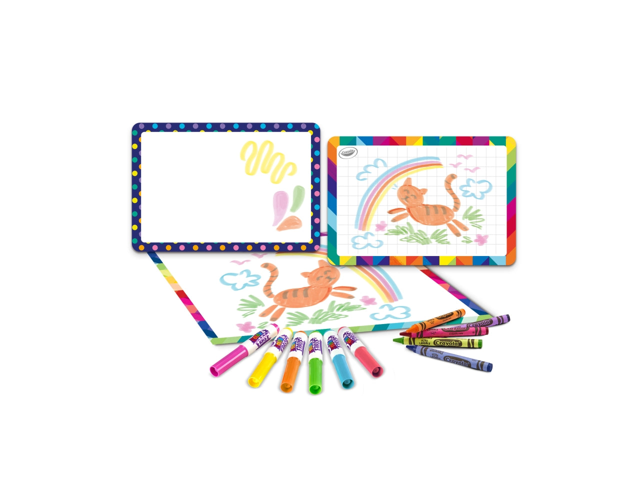 Lavagnette Creative - Multicolor, 26,5x5,6x20 cm, 360 gr, Carta, Provenienza Italia, Certificato CE, Unisex, Età 5+, 6 Pennarelli Colora&Ricolora, 5 Maxi Pastelli a Cera Ultra Lavabili, 2 Lavagnette a Doppia Faccia Bianche/Nere, 1 Poster Rivestito, G