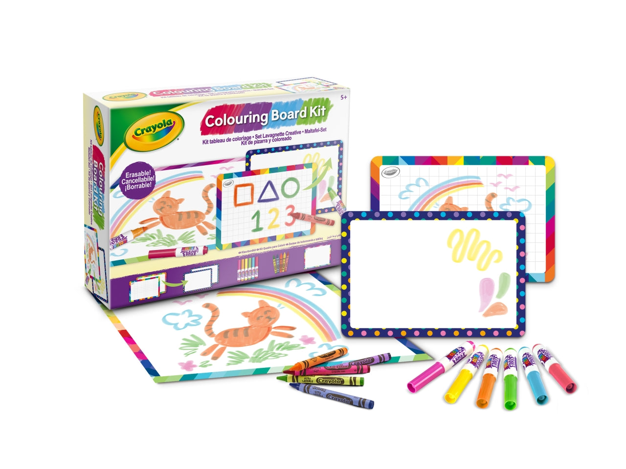 Lavagnette Creative - Multicolor, 26,5x5,6x20 cm, 360 gr, Carta, Provenienza Italia, Certificato CE, Unisex, Età 5+, 6 Pennarelli Colora&Ricolora, 5 Maxi Pastelli a Cera Ultra Lavabili, 2 Lavagnette a Doppia Faccia Bianche/Nere, 1 Poster Rivestito, G
