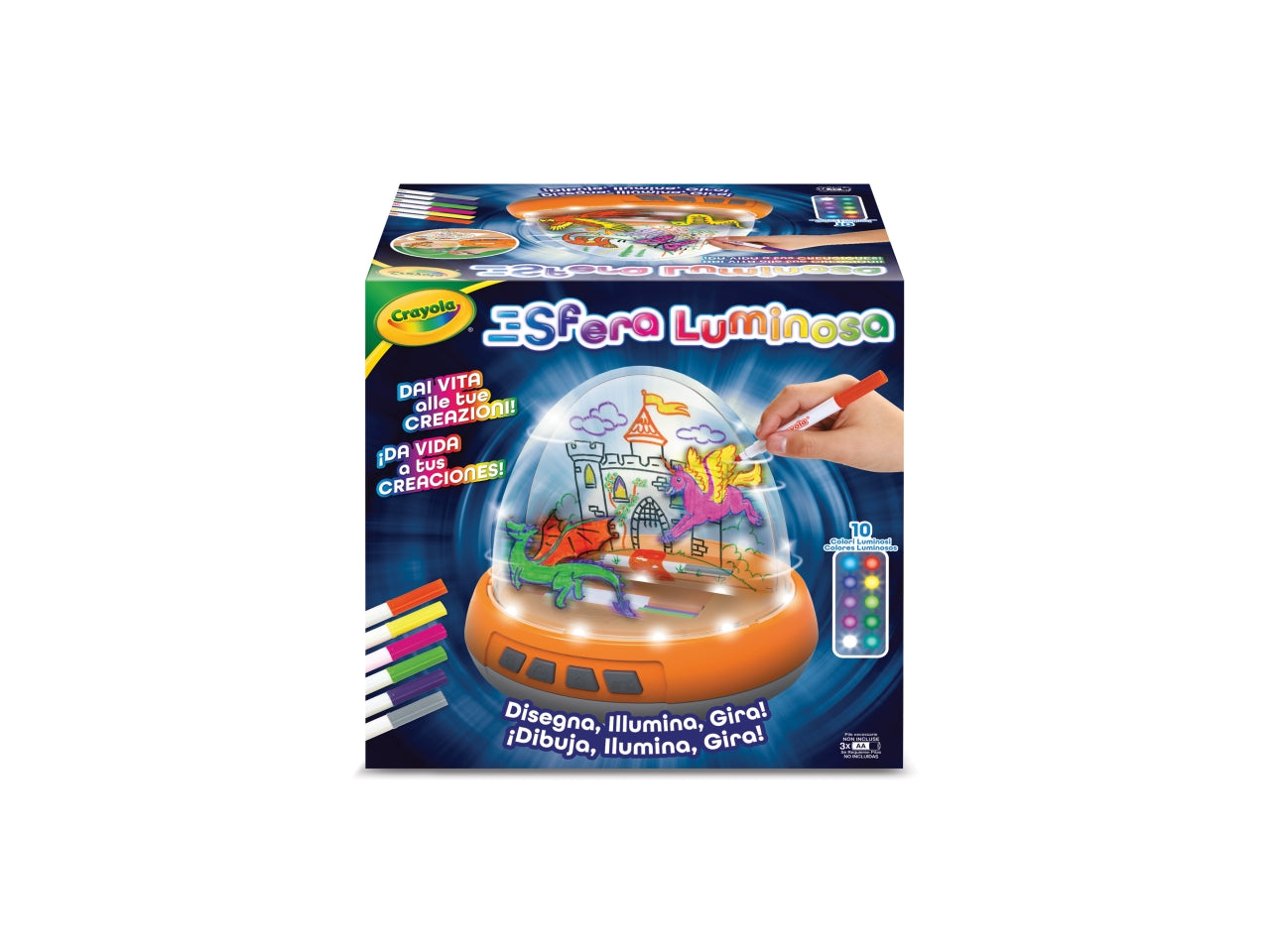 Sfera Luminosa - Set con Sfera a Batteria e 6 Pennarelli Lavabili, Arancio, Età 6+, Crayola