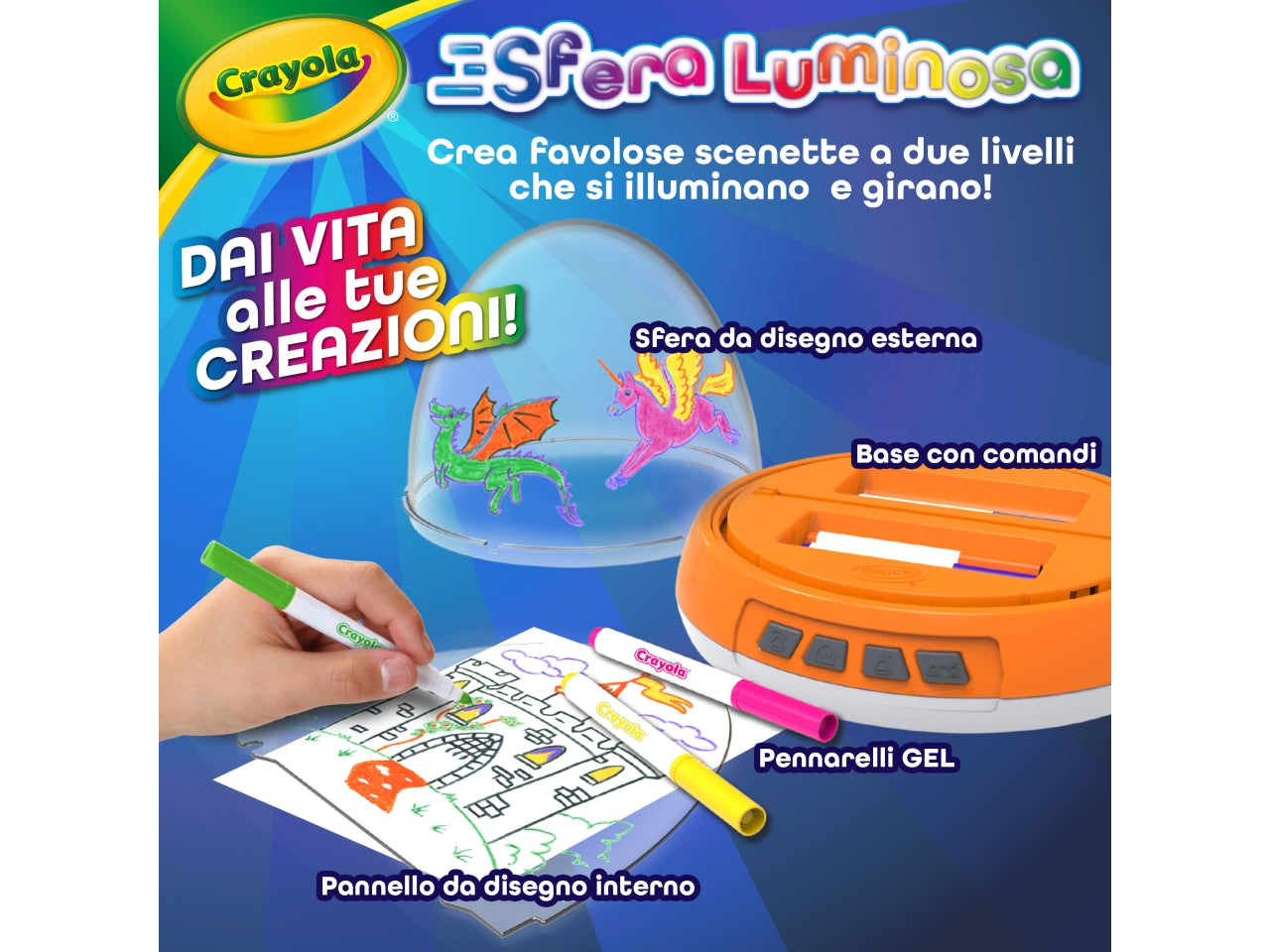 Sfera Luminosa - Set con Sfera a Batteria e 6 Pennarelli Lavabili, Arancio, Età 6+, Crayola