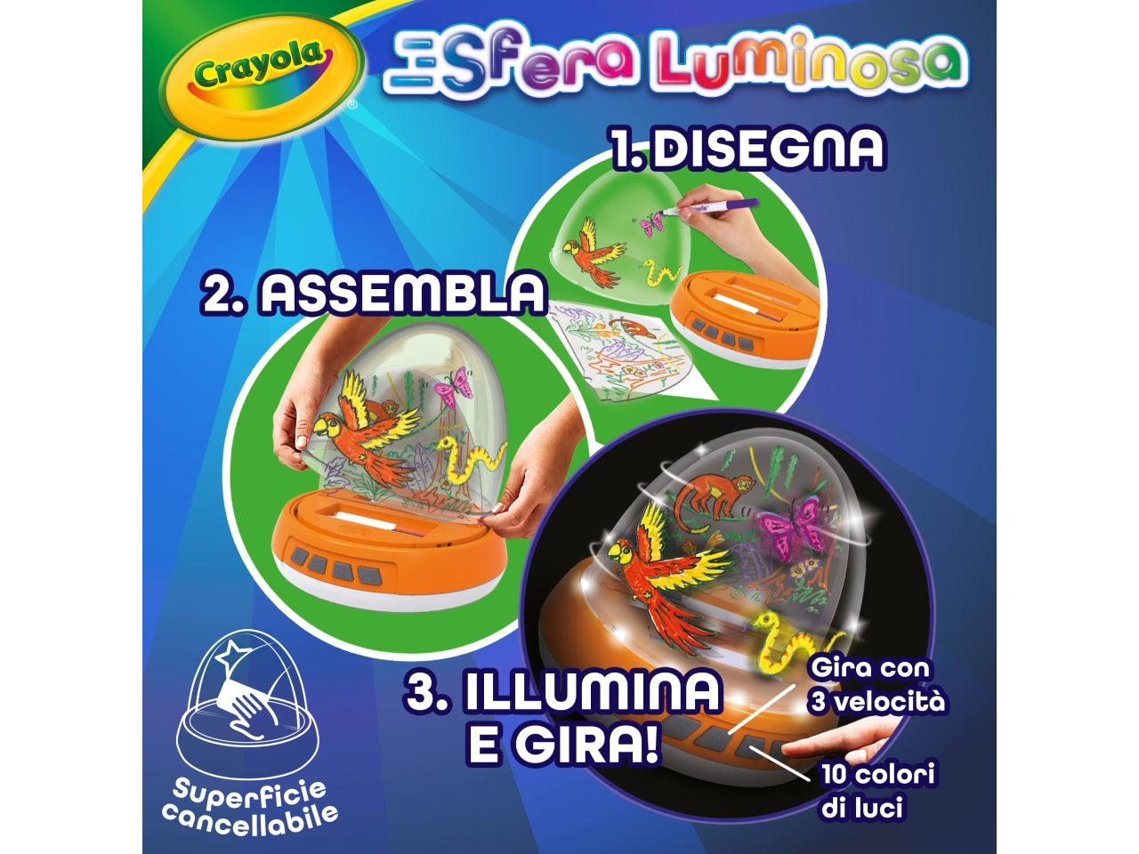Sfera Luminosa - Set con Sfera a Batteria e 6 Pennarelli Lavabili, Arancio, Età 6+, Crayola
