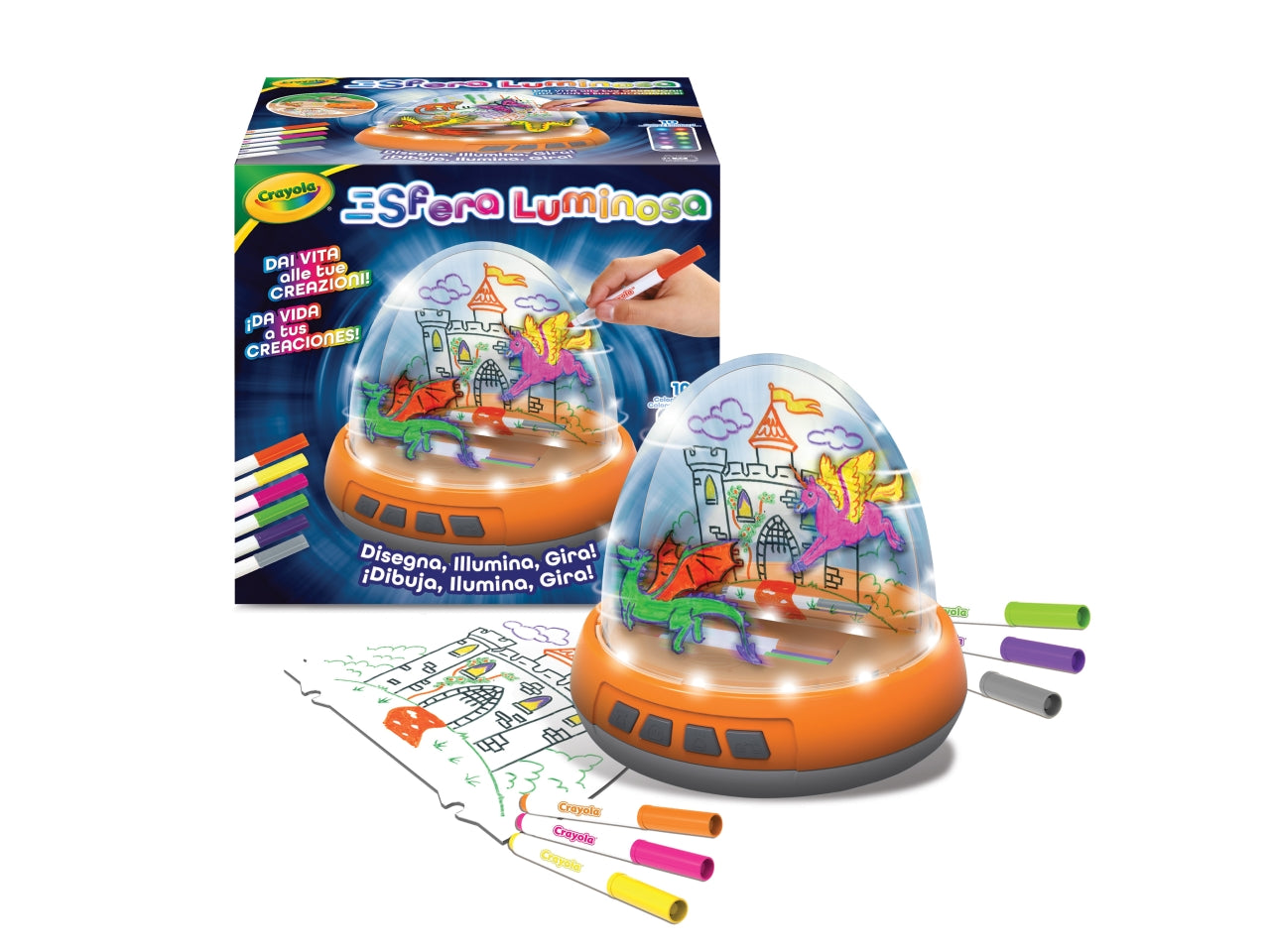 Sfera Luminosa - Set con Sfera a Batteria e 6 Pennarelli Lavabili, Arancio, Età 6+, Crayola