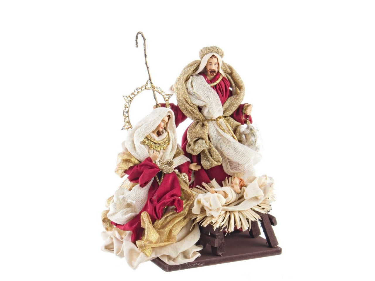Statua natività Sacra Famiglia in resina, poliestere e cotone bordeaux e dorato 23x18x28h cm - Bizzotto