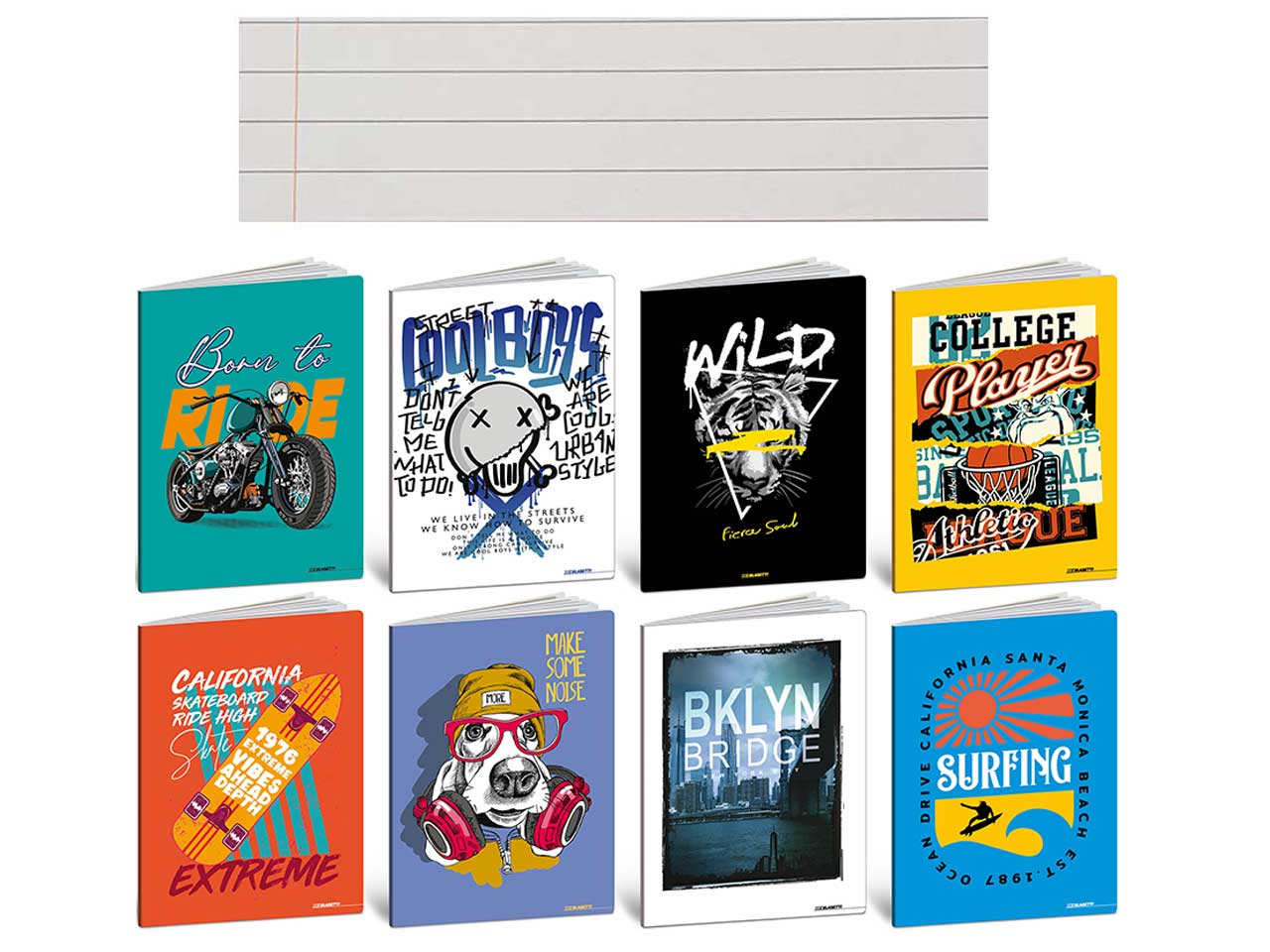 Maxi quaderno A4 80gr Kid Boy, rigo C con margine, confezione da 10 pezzi assortiti, 20+1 fogli - Blasetti