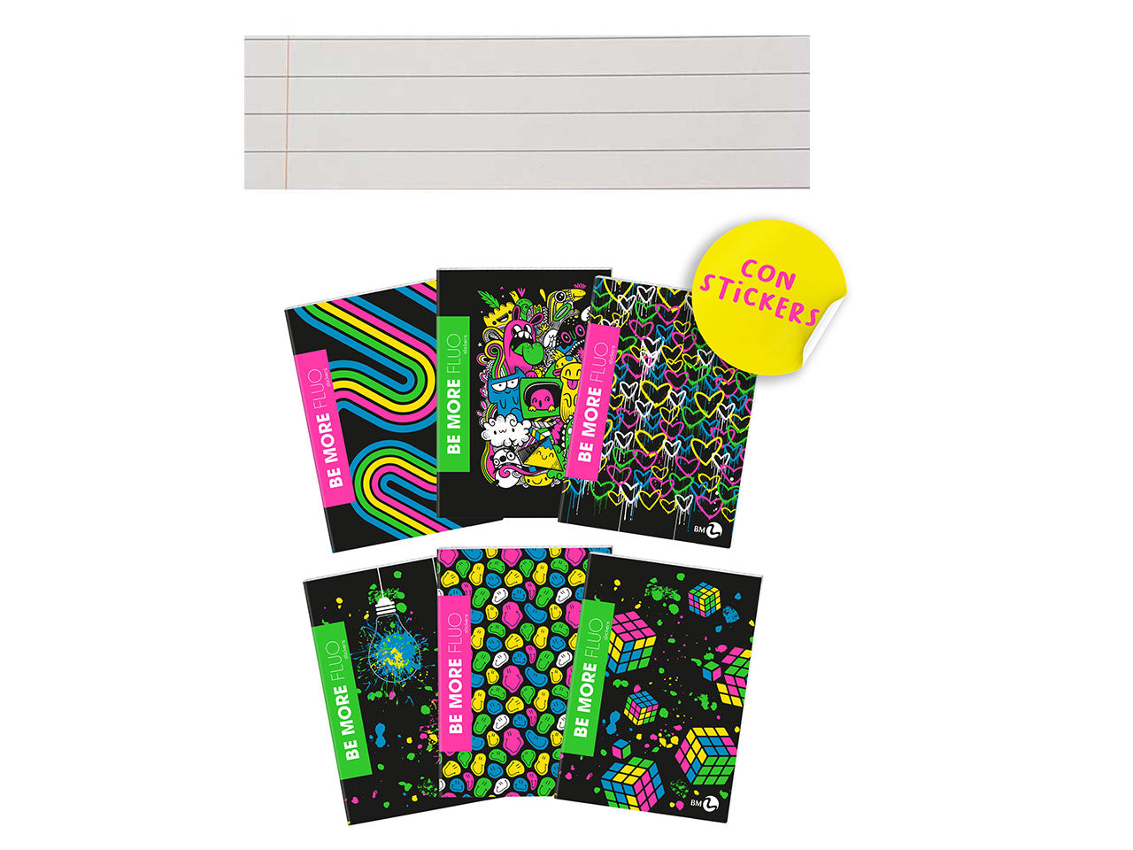 Quaderni maxi fluo linea be more different formato 21x29,7, pagine 72+r, rigatura c confezione da 10 quaderni