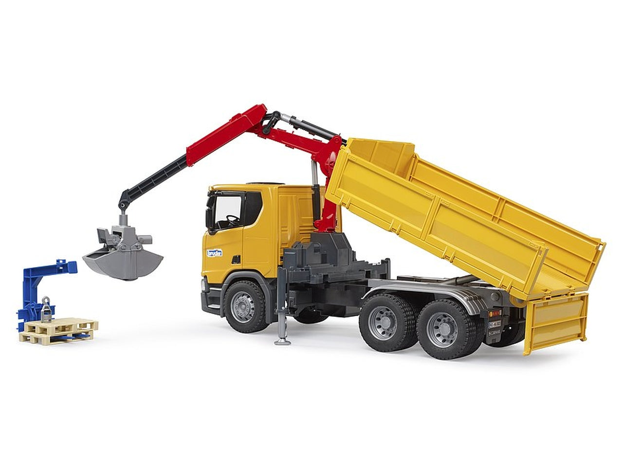 Bruder scania super 560r camion ribaltabile con gru e pallet