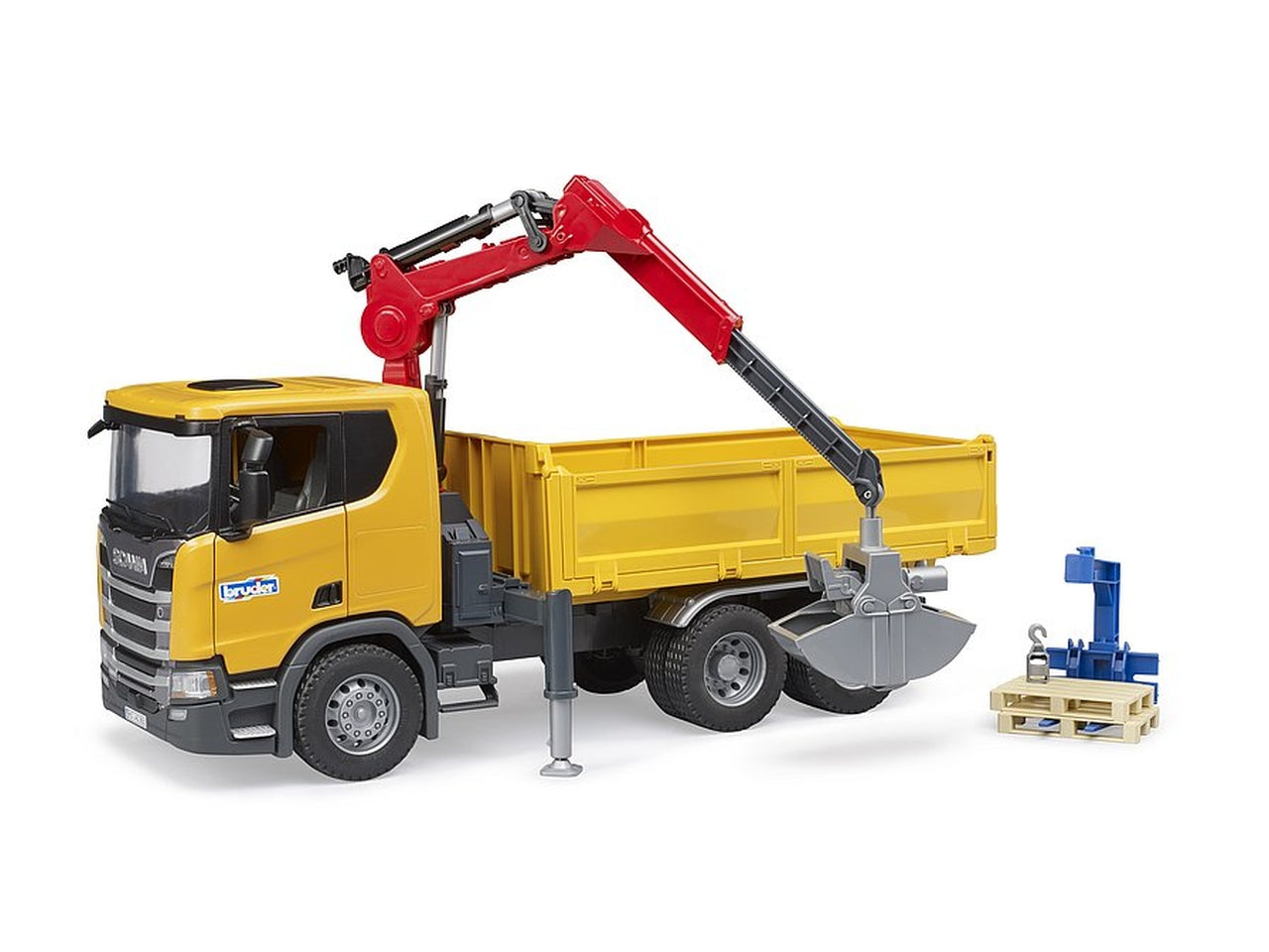 Bruder scania super 560r camion ribaltabile con gru e pallet
