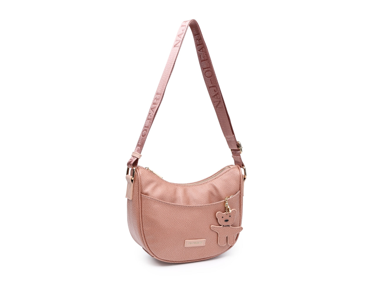 Borsa a tracolla da donna albicocca in similpelle con ciondolo orsetto, 20x24x8,5 cm - Naj Oleari $