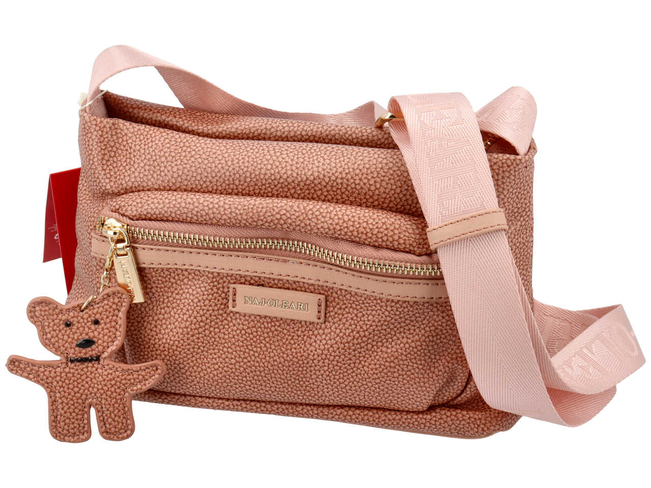 Borsa con tracolla da donna in similpelle albicocca con ciondolo orsetto,15x26x6,5 cm - Naj Oleari $