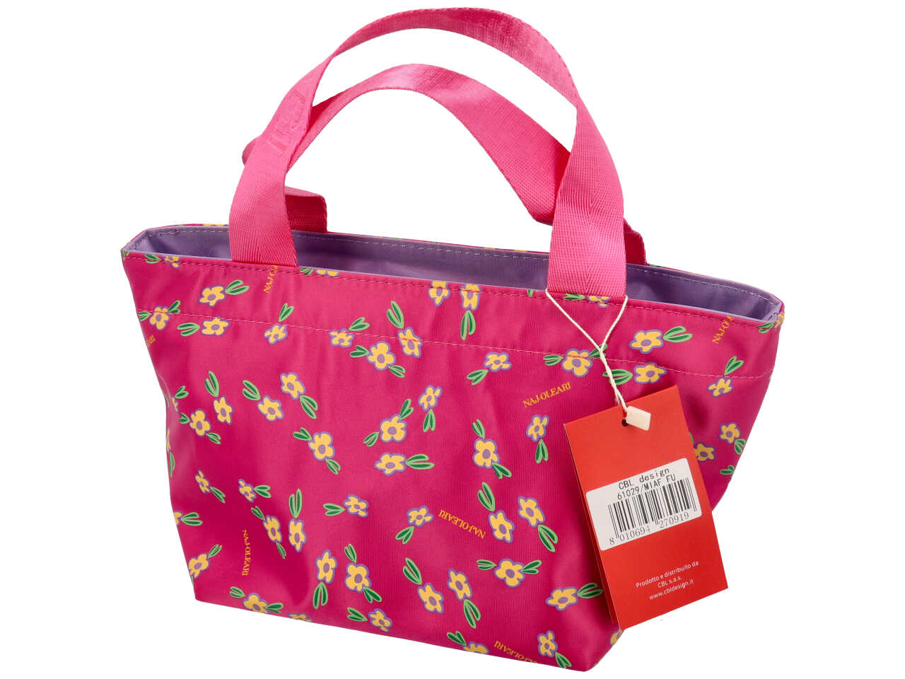 Borsa a mano Naj Oleari da donna in poliestere fucsia con fantasia floreale 30x15x17 cm $