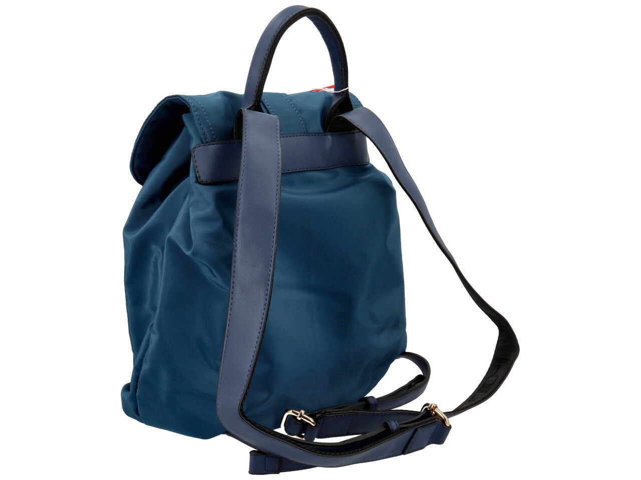 Zaino da donna blu in tessuto con pattina e chiusura a fibbia, 30x30x12 cm - Naj Oleari $