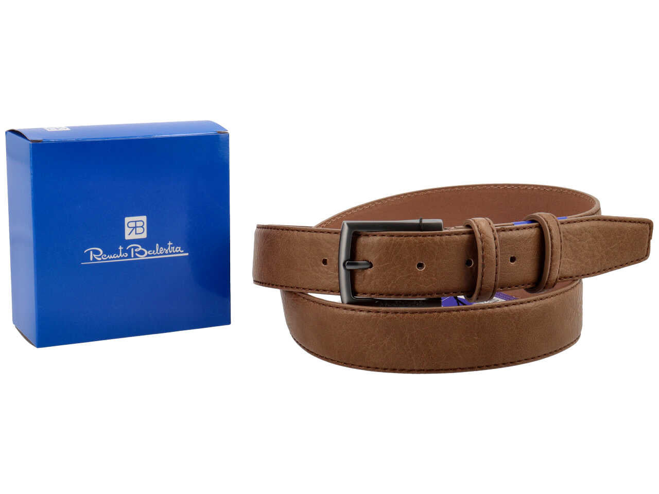 Cintura da uomo cuoio in pelle martellata con fibbia nera satinata, 3,5 cm in taglie assortite dalla 115 alla 130 cm - Renato Balestra