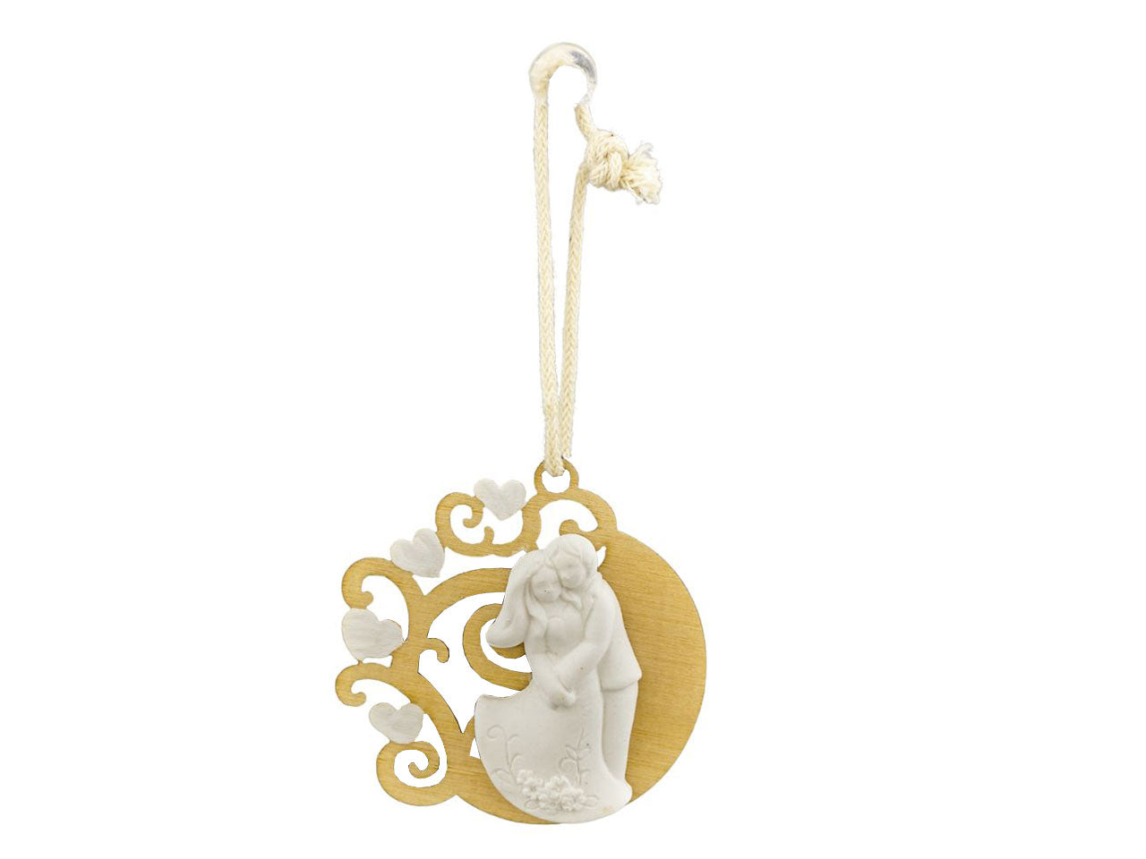 Appendino luna albero della vita in legno con sposi in gesso