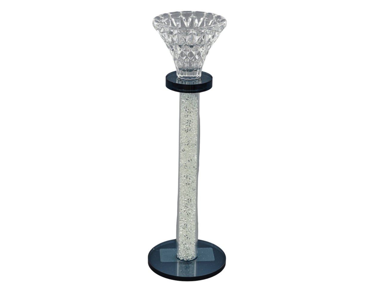 Candeliere Art Decò Nero in Vetro con Brillantini, 23cm - Design Italiano, Vetro Trasparente e Nero, Diametro 7cm, Confezionato in Scatola Regalo