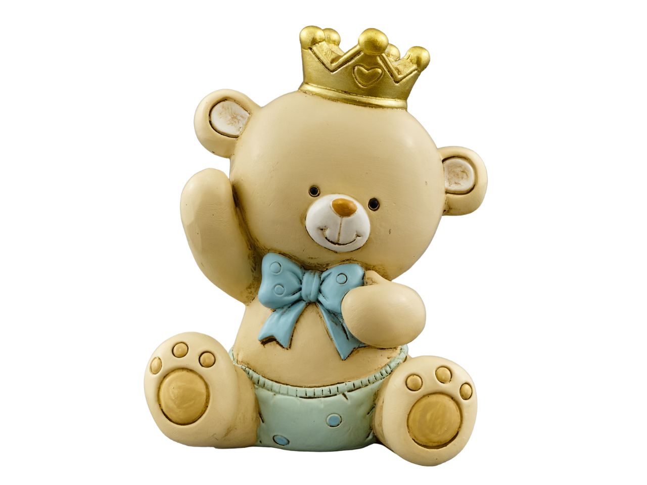 Salvadanaio principe orsetto in resina, celeste, bomboniera nascita maschietto ideale per regalo, nascita, battesimo e 1° compleanno - 9x6x11 cm - Melograno