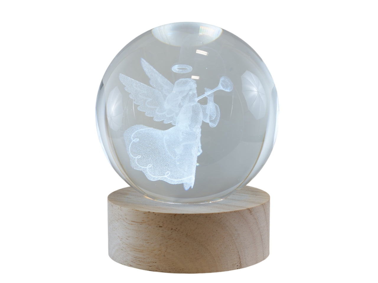 Luce sfera di cristallo con angelo 3D 8x10 cm - Melograno