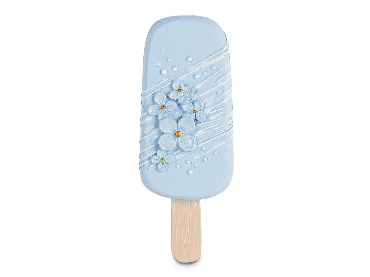 Magnete gelato azzurro con fiori glitterati h.9cm
