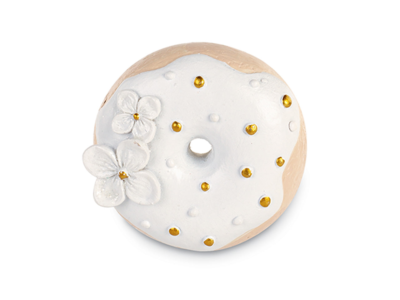 Magnete donut bianco con fiori glitterati diametro 5,5cm