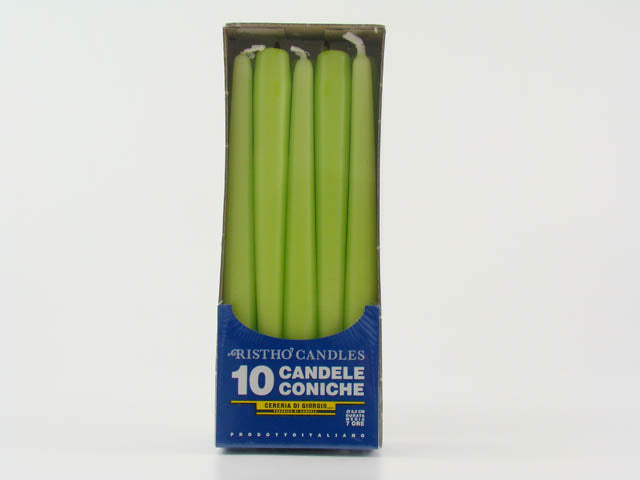 Candela conica 25 10 pezzi verde a.56213.49