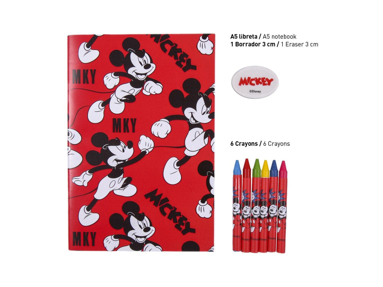 Set cancelleria scolastica per bambino Disney Mickey, per colorare e disegnare, tema Mickey and friends - CerdÃ